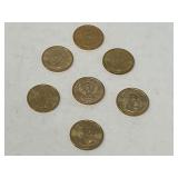 U.S. $1 coin from the Presidential Dollar Coin Program, seven pieces, with inscriptions and dates of presidency, see pictures for details.