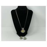 Lovely pendant necklace with matching earrings, has abalone inlays, see pictures for details.