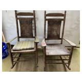 Vintage wooden rockers with rush seats and backs, see pictures for details.
