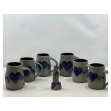 KIT…Rowe pottery stoneware mugs, also includes a Rowe pottery pie bird with stand, see pictures for details.