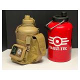 Large metal water containers, one comes with a canvas cover, two pieces total, see pictures for details.