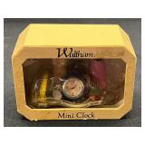 DEN… Vintage Waltham mini clock, sewing themed, still in original packaging, see pictures for details.