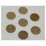 U.S. $1 coin from the Presidential Dollar Coin Program, seven pieces, with inscriptions and dates of presidency, see pictures for details.