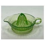 LR… Vintage/antique green uranium glass juicer, the rim has some chipping present, see pictures for details.