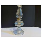 LR… Vintage oil lamp with fluted base and glass chimney, see pictures for details.