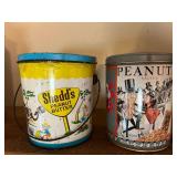 KIT… Vintage Shedd’s peanut butter tin with handle, also includes a Mr. Peanut tin replica, see pictures for details.