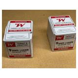 2 BOXES WINCHESTER TARGET 9 MM FMJ - 100 RDS TOTAL