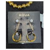 AQUA Sterling Silver and Gold Toned Earring Set