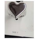 Designer Silver Tone Heart Ring - Size 7