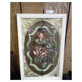 Framed Stained Glass Panel with Floral Design