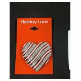 Designer Holiday Red and Silver Heart Pin