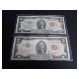 (2) SERIES 1953 $2 RED SEAL BANKNOTES