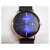 Belushi Quartz Wristwatch with Black Stainless Steel Mesh Band