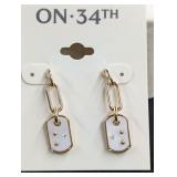 Designer Gold Tone Charmed Dog Tag Earrings