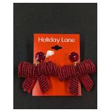 Designer Christmas Red Beaded Bow Earrings