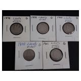 (5) LIBERTY HEAD "V" NICKELS