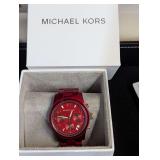 Michael Kors MK7436 Red Color Coated Wrist Watch In Box