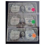 (3) $1 SILVER CERTIFICATES - SERIES 1935E, 1957 & 1957A