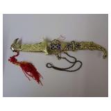 Ornate Gold and Blue Decorative Dagger with Sheath