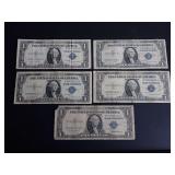 (5) 1935 SERIES $1 SILVER CERTIFICATES