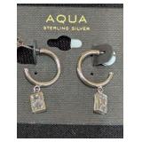 Designer Sterling Silver Hoop Earrings with Cubic Zirconia Dangling Charms