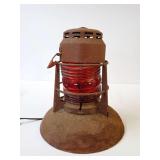 Embury No. 40 Red Glass Railroad Lantern Converted to Lamp