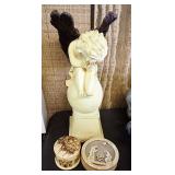 Angel Statue, Nativity Ornament, and Pyrography Box