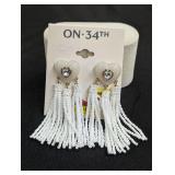 Designer White Heart & Tassel Earrings