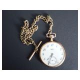 VINTAGE VERITHIN POCKETWATCH W/CHAIN - APPEARS TO BE WORKING