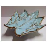 Leaf Shaped Ceramic Bowl with Gold Trim