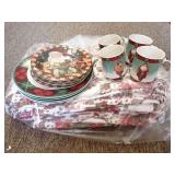 Christmas Dining Set and Holiday Bedding - Believed to be Queen