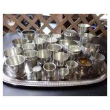 Collection of Pewter Cups and Julep Cups on Large Serving Tray
