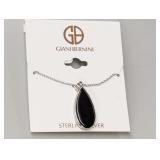 Sterling Silver Onyx Teardrop Pendant Necklace