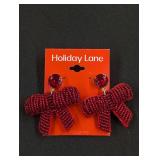 Designer Holiday Red Beaded Bow Earrings