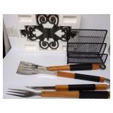 Barbecue Tool Set, Metal Wall Decor and Office Organizer