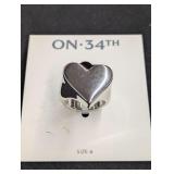 Designer Silver Tone Heart Ring - Size 6