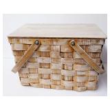 Woven Wood Picnic Basket with Gingham Lining