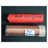 (2) ROLLS OF 2009 RAIL SPLITTER PENNIES