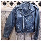 Black Leather Motorcycle Jacket - No size tag - Appears to be a L/XL