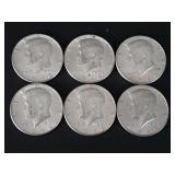 (6) KENNEDY HALF DOLLAR COINS - 40% SILVER