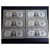(6) 1957 SERIES $1 SILVER CERTIFICATES