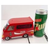 Novelty Coca-Cola Van Clock and 7-Up Can Phone