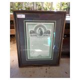Framed Cleveland, Cincinnati, Chicago & St. Louis Railway Company One Thousand Dollar Mortgage Document