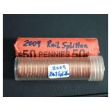 (2) ROLLS OF 2009 RAIL SPLITTER PENNIES