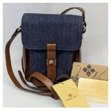 NEW AUTHENTIC Patricia Nash Lari C/B Leather & Denim (Cognac/DK Denim} Crossbody Bag