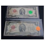 (2) SERIES 1928-D RED SEAL $2 BANKNOTES