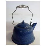Speckled Blue Enamelware Tea Kettle