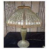 HEAVY Ornate Metal Overlay Table Lamp with Floral Design Shade