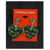 Designer Holiday Green Heart Christmas Tree Earrings