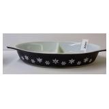 Vintage Pyrex Black and White Snowflake Divided Dish 1 1/2 Quart